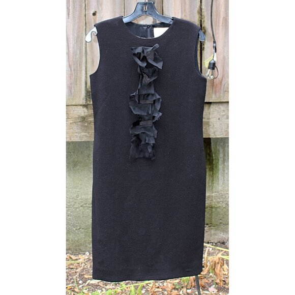 Olivine Gabbro - Sleeveless Wool Sheath Dress with Silk Organza Accents, size 4 - Picture 2 of 15
